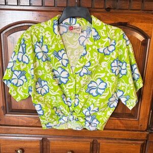 Hilo Hattie Green and Blue Floral Top